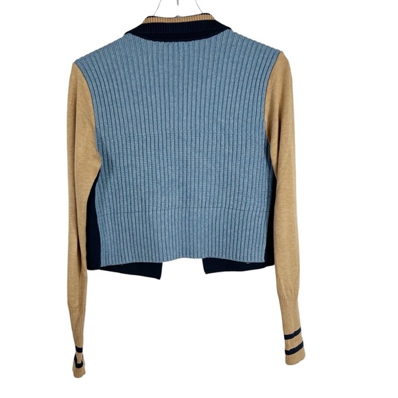 CABI #3703 Turn Back Color Block Open Collared Sweater Cardigan Size Small - Picture 5 of 6